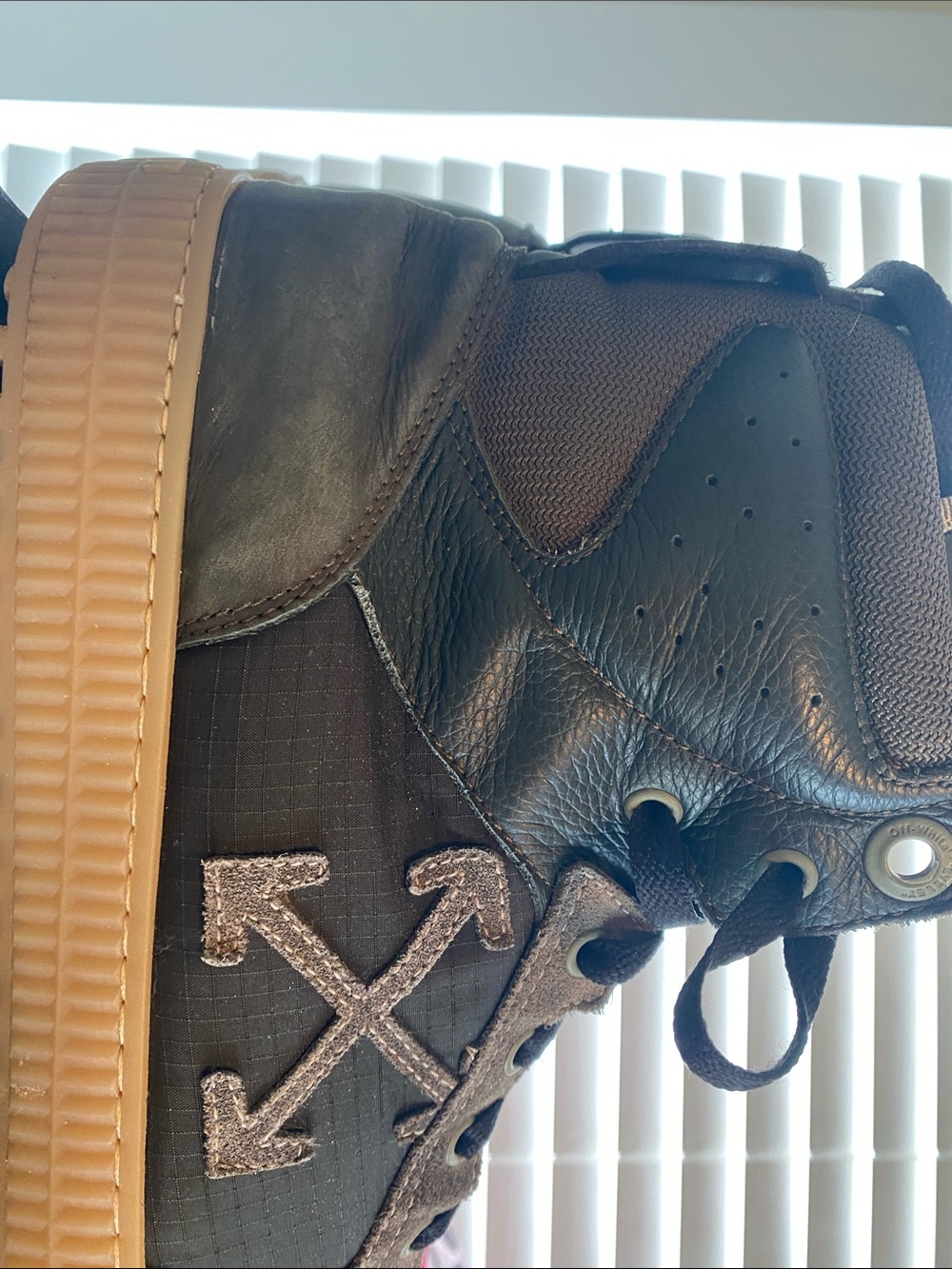Off-White Men’s Olive and Gum High-Top Sneakers - Picture 4 of 8